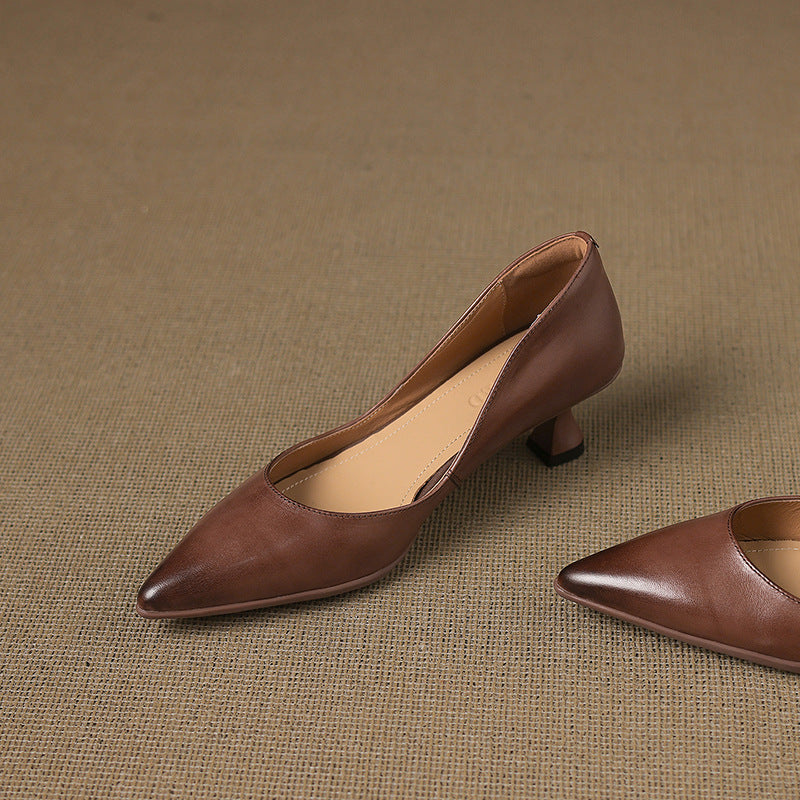 Calenne Leather Kitten Heels