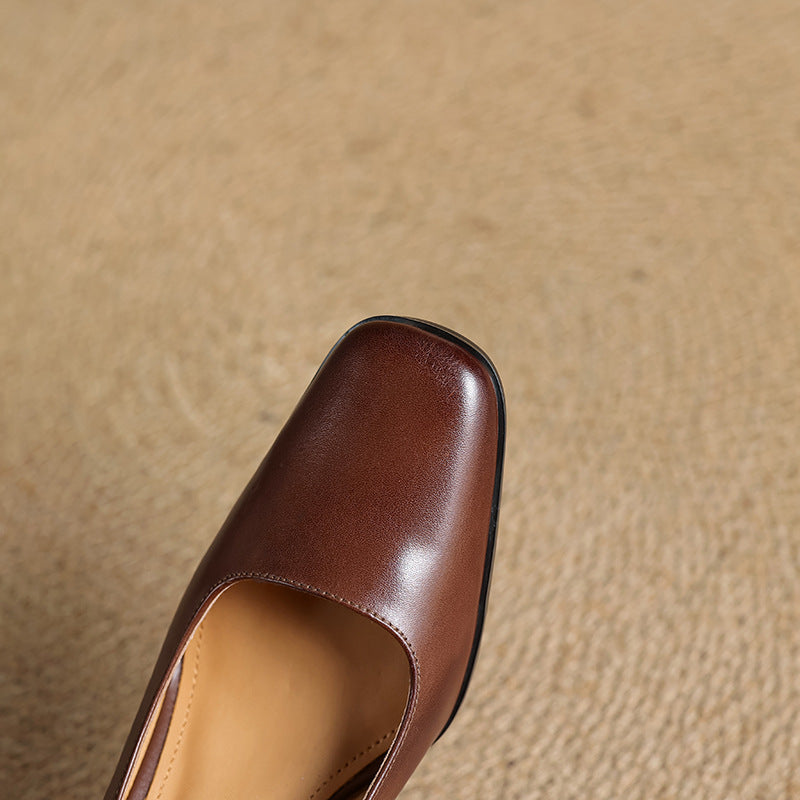 Elviera Square Leather Pumps