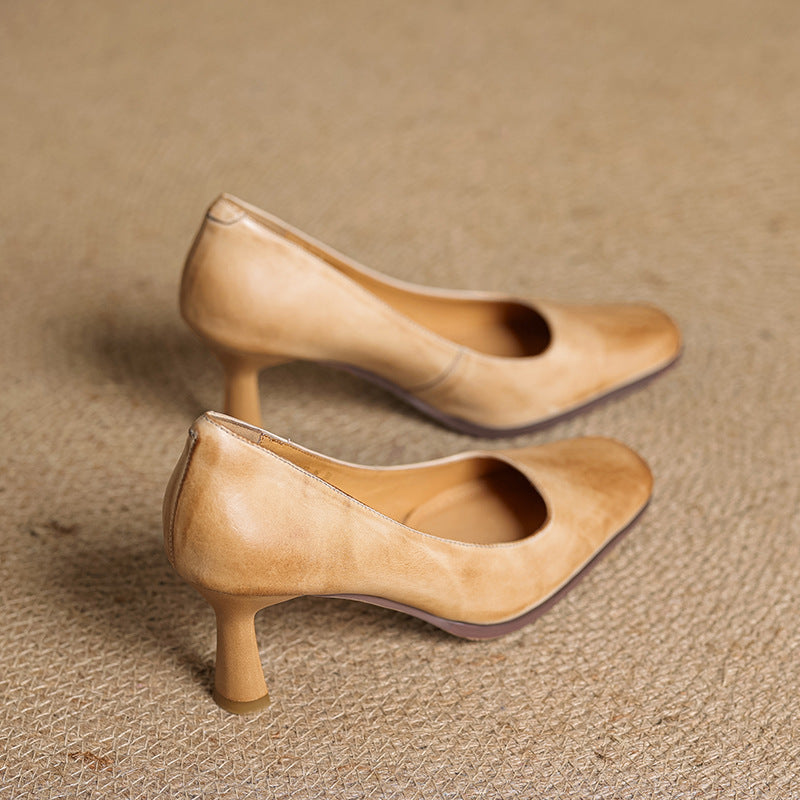 Elviera Square Leather Pumps