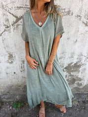 Naia | Cotton and linen V-neck dress