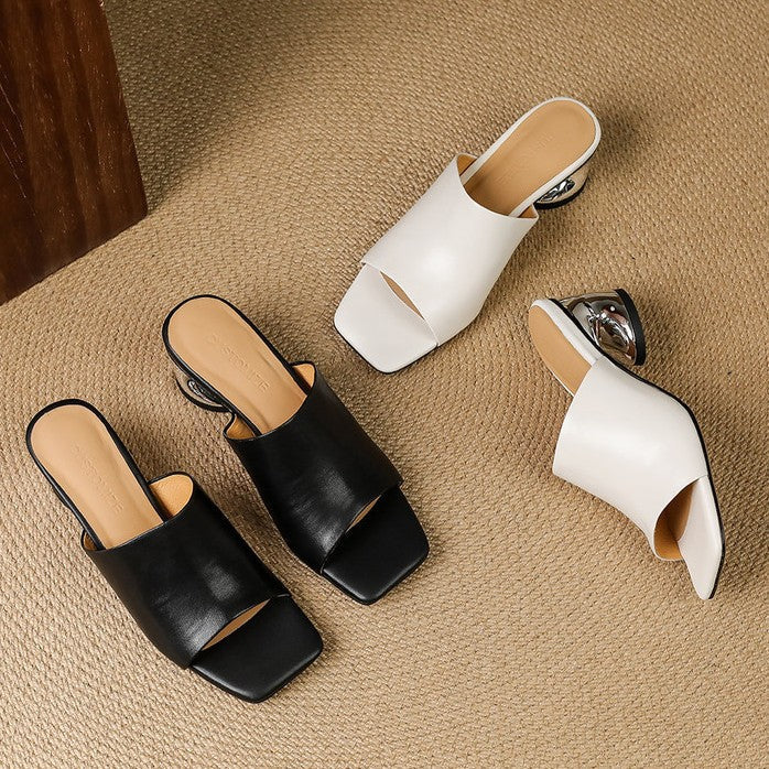 Virelle Curve Leather Mule Heels