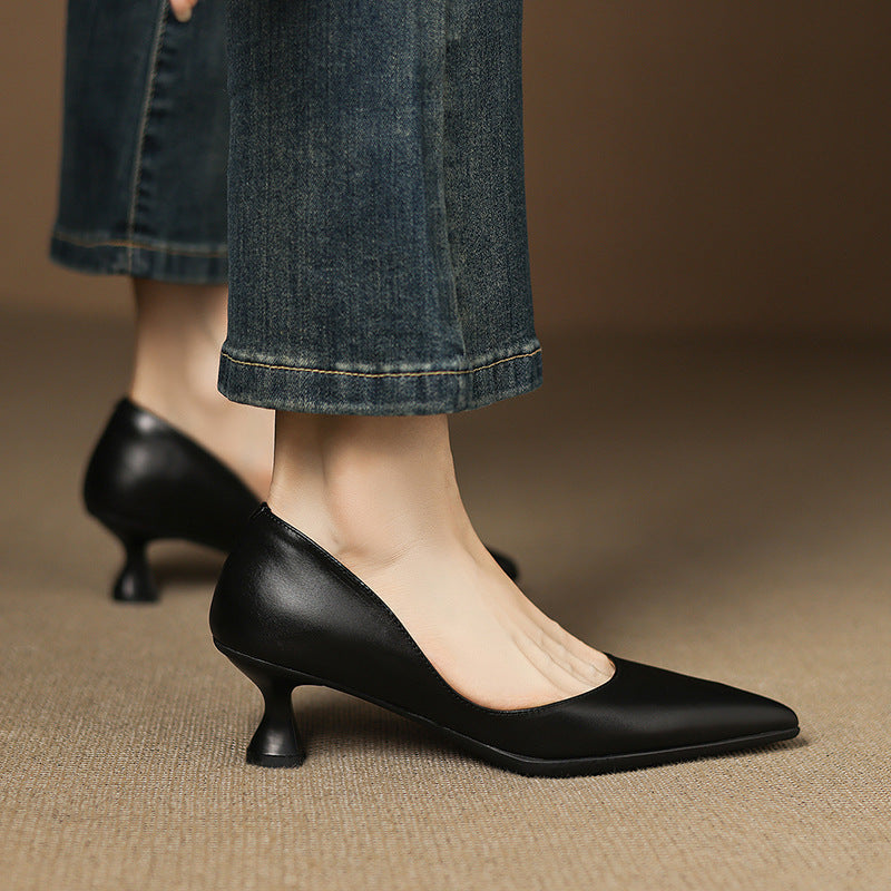 Calenne Leather Kitten Heels