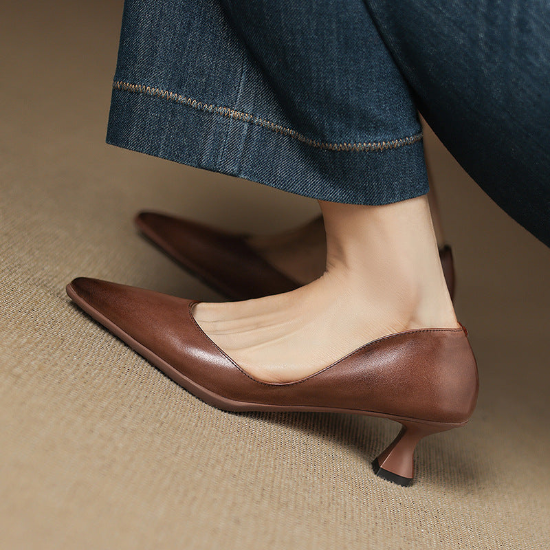 Calenne Leather Kitten Heels