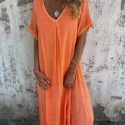Naia | Cotton and linen V-neck dress