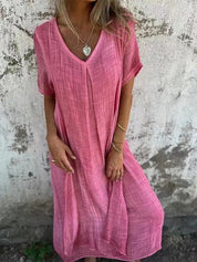 Naia | Cotton and linen V-neck dress
