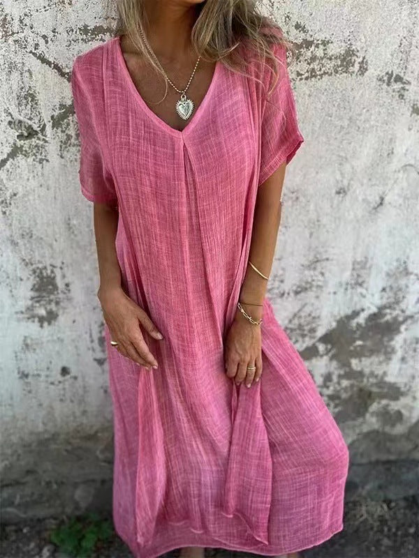 Naia | Cotton and linen V-neck dress