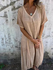 Naia | Cotton and linen V-neck dress