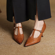 Aveline Leather T-strap Pumps
