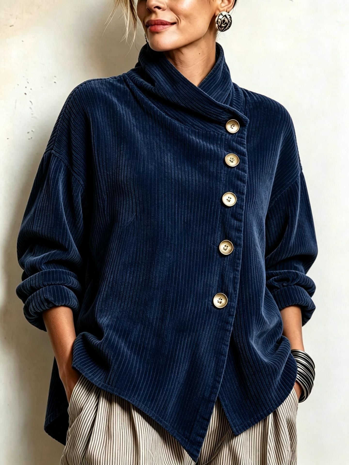 Brenda | Ribbed Button-Trim Jumper