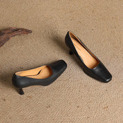 Elviera Square Leather Pumps