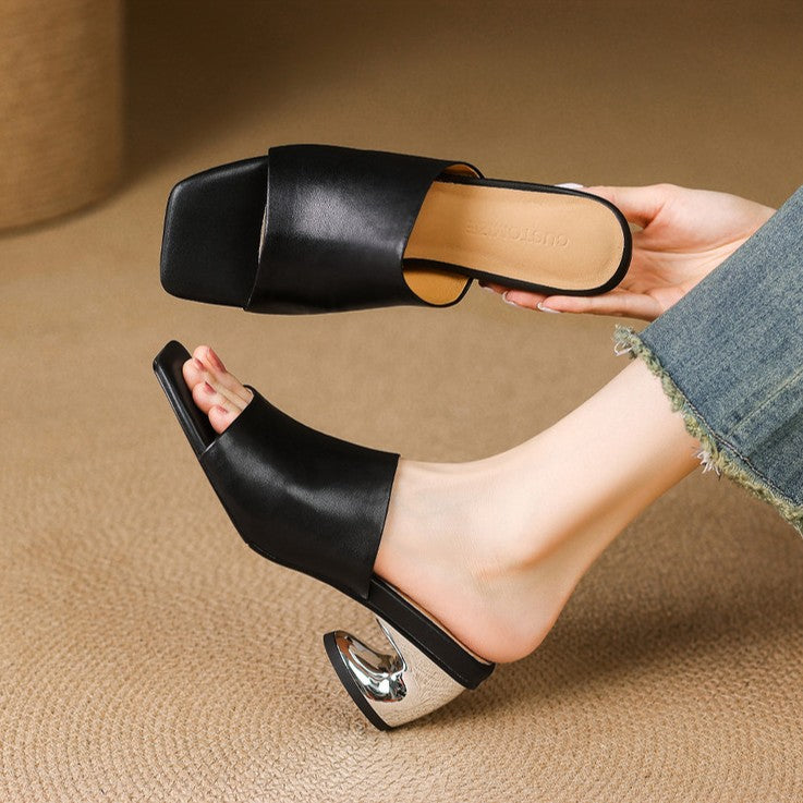 Virelle Curve Leather Mule Heels