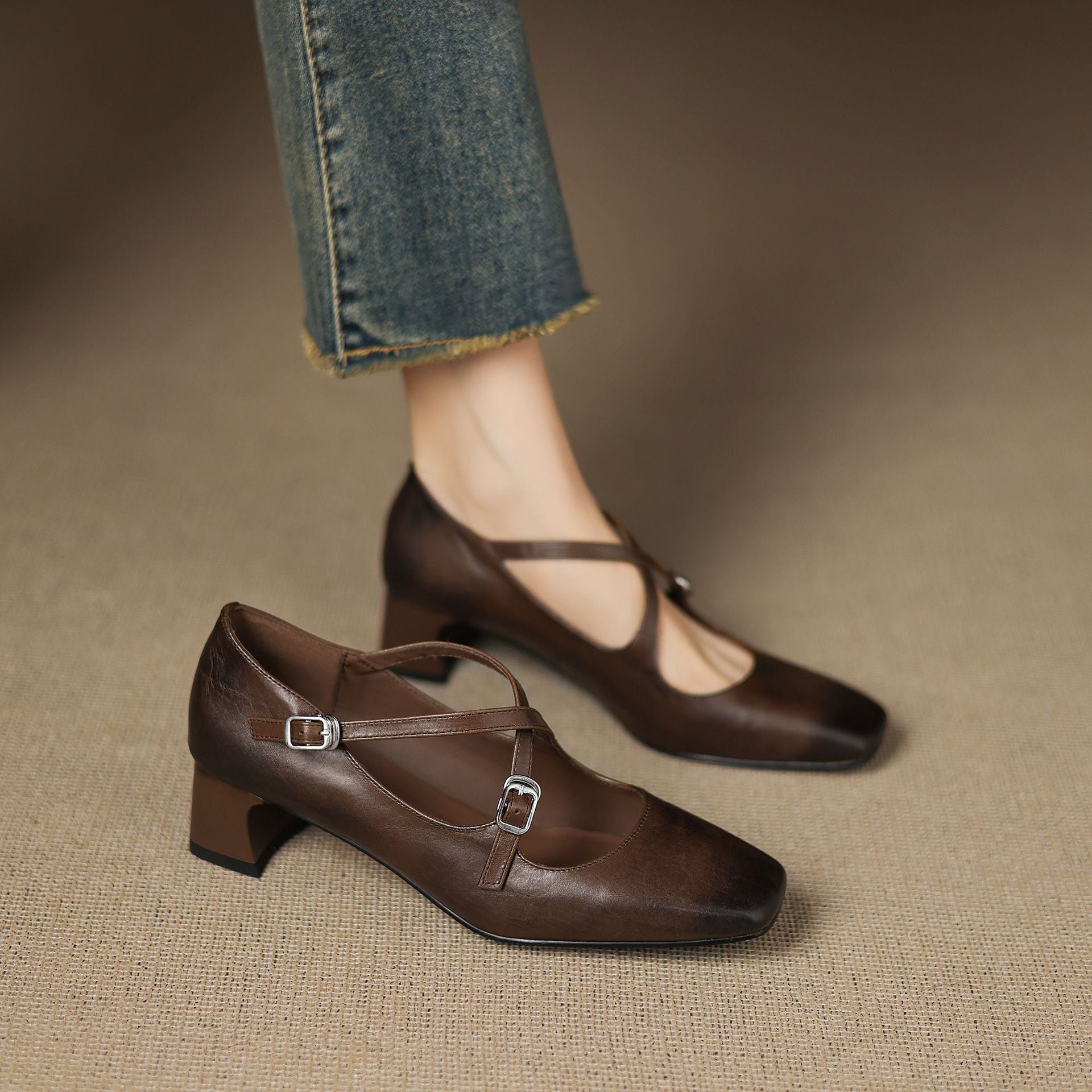 Marvane Leather Kitten Heels