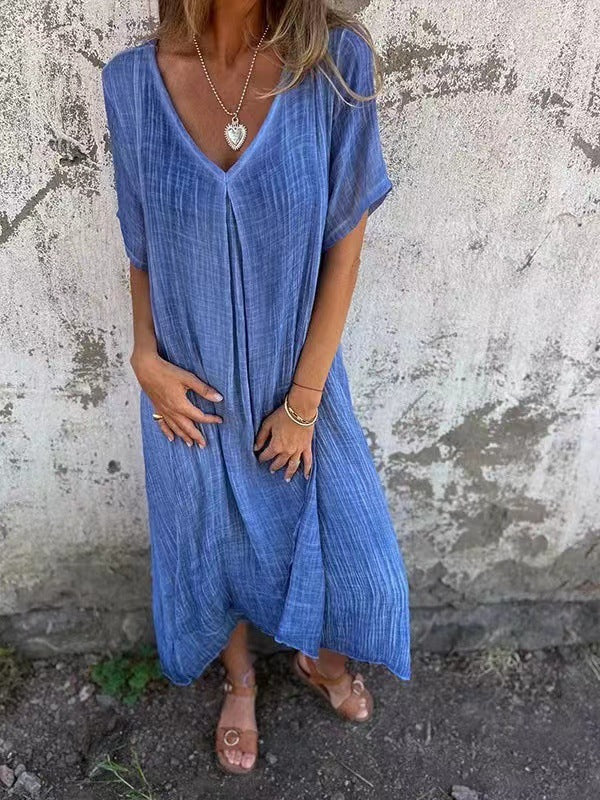Naia | Cotton and linen V-neck dress