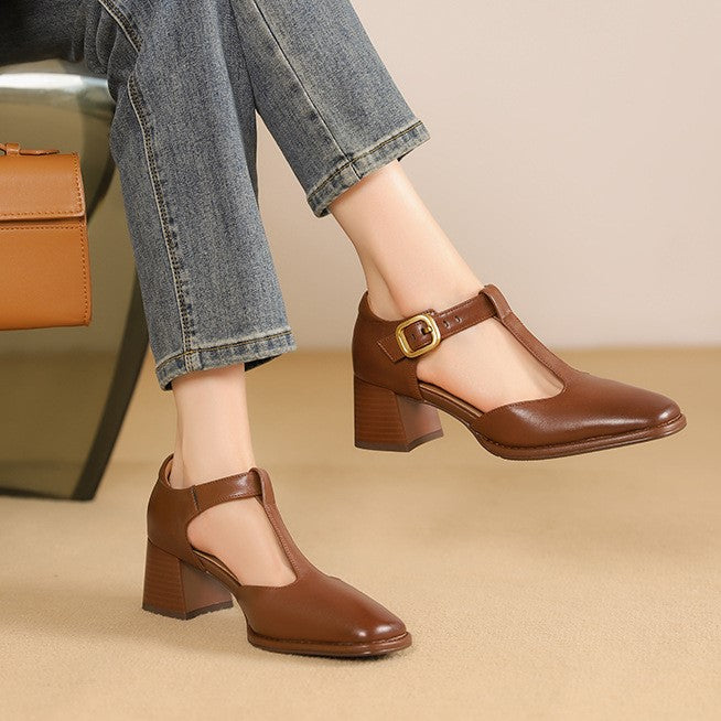 Marcele T-Strap Leather Pumps