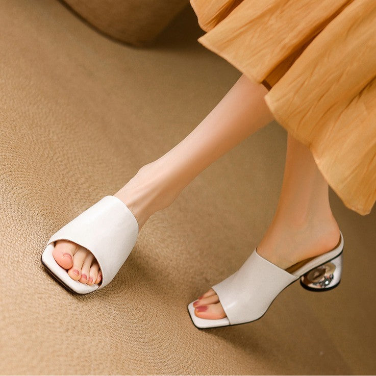 Virelle Curve Leather Mule Heels