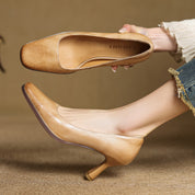 Elviera Square Leather Pumps