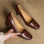 Elviera Square Leather Pumps