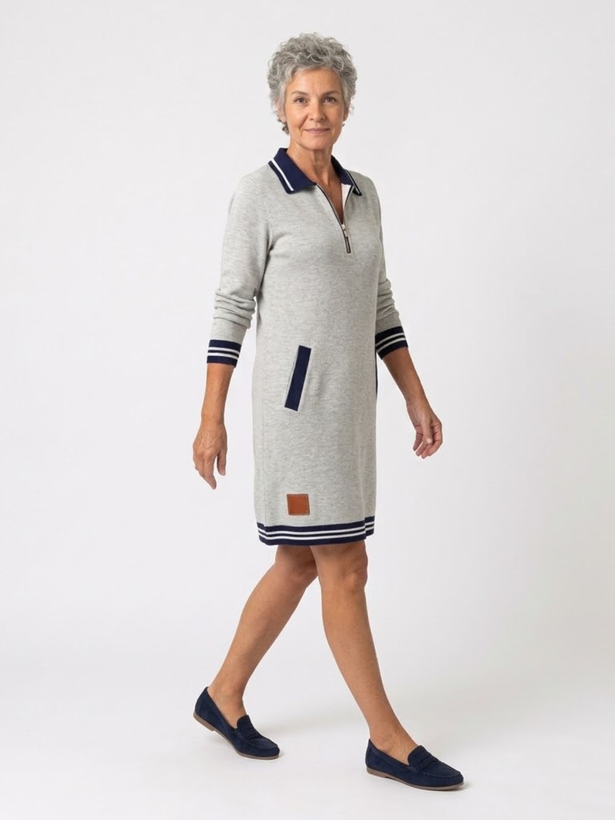 Dorellia | Striped Zip-Neck Sweatdress