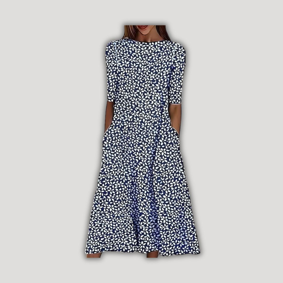 Olivia | Elegant Botanical Print Midi Dress