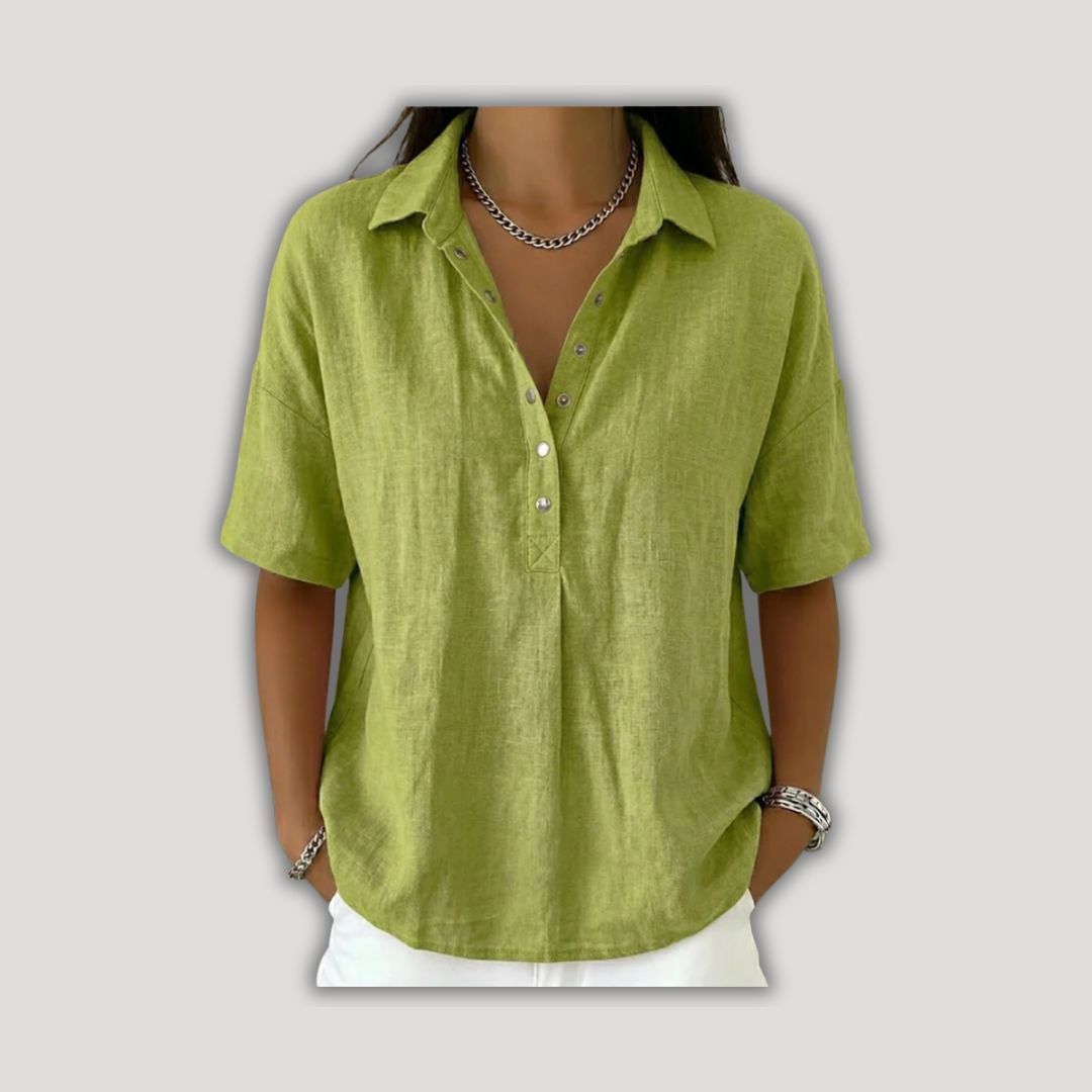 Willow | Elegant Linen-Look Half-Button Blouse