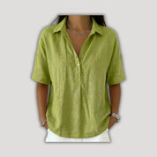Willow | Elegant Linen-Look Half-Button Blouse