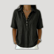 Willow | Elegant Linen-Look Half-Button Blouse