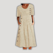 Sofia | Elegant Striped Midi Dress with Pockets