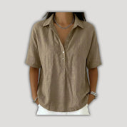 Willow | Elegant Linen-Look Half-Button Blouse