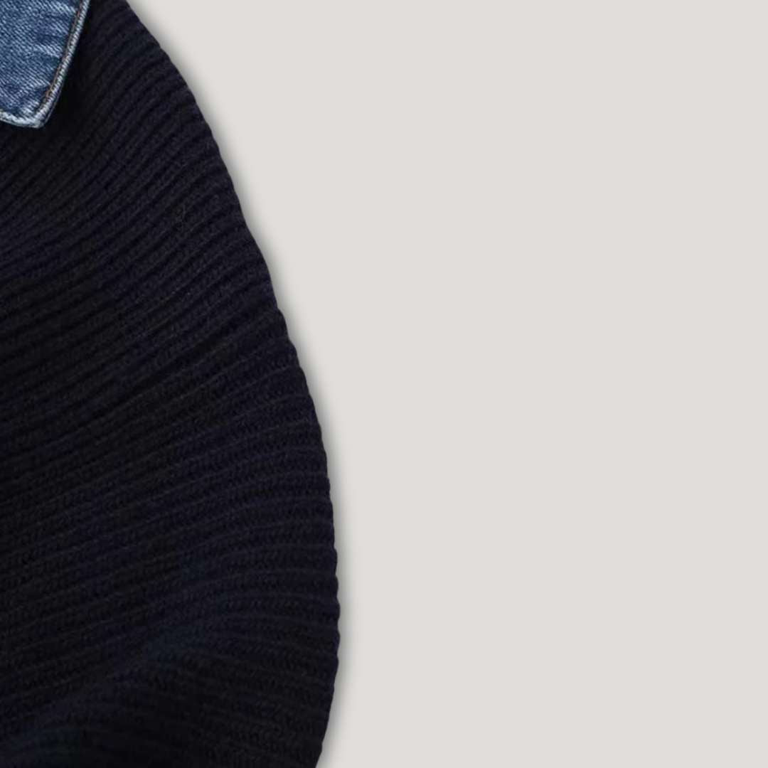 Erin | Navy Knit Cardigan with Denim Trim
