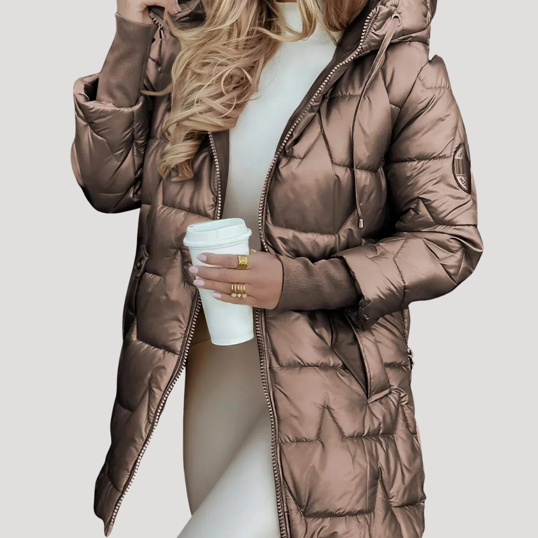 Lina | Long, warm quilted jacket with hood