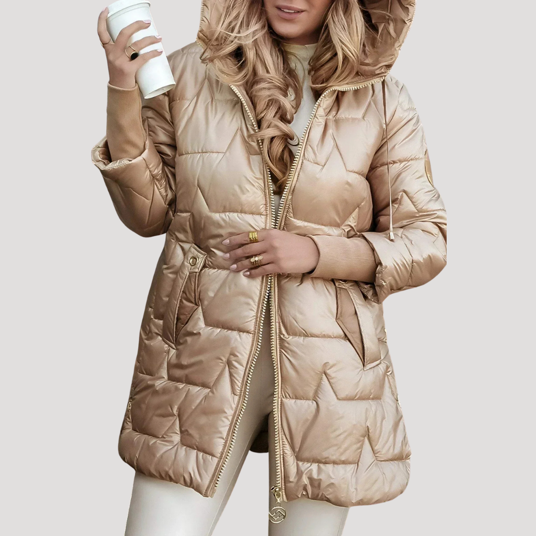 Lina | Long, warm quilted jacket with hood