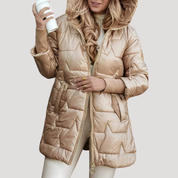 Lina | Long, warm quilted jacket with hood