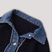 Erin | Navy Knit Cardigan with Denim Trim