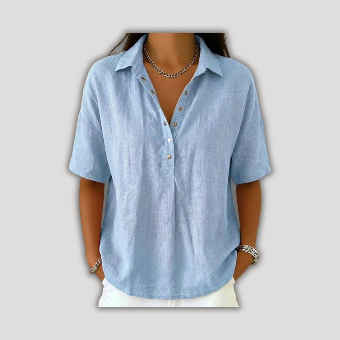 Willow | Elegant Linen-Look Half-Button Blouse