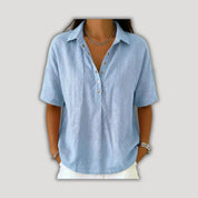 Willow | Elegant Linen-Look Half-Button Blouse