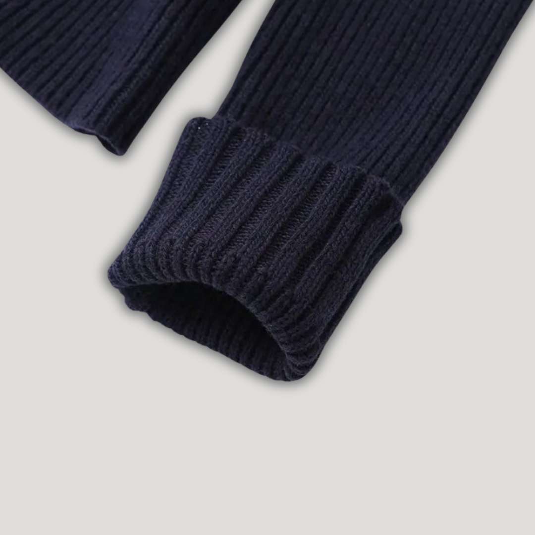 Erin | Navy Knit Cardigan with Denim Trim