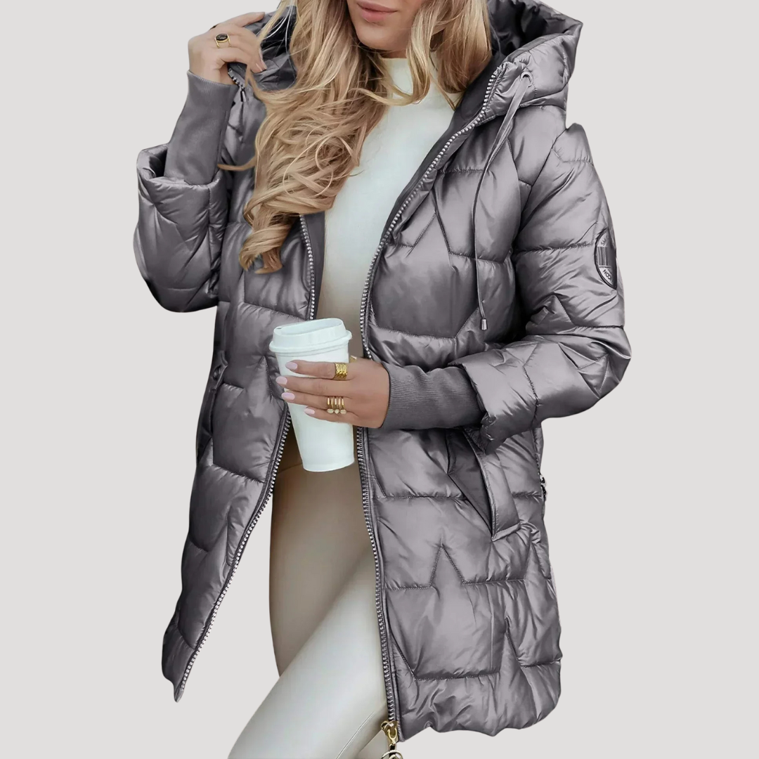 Lina | Long, warm quilted jacket with hood