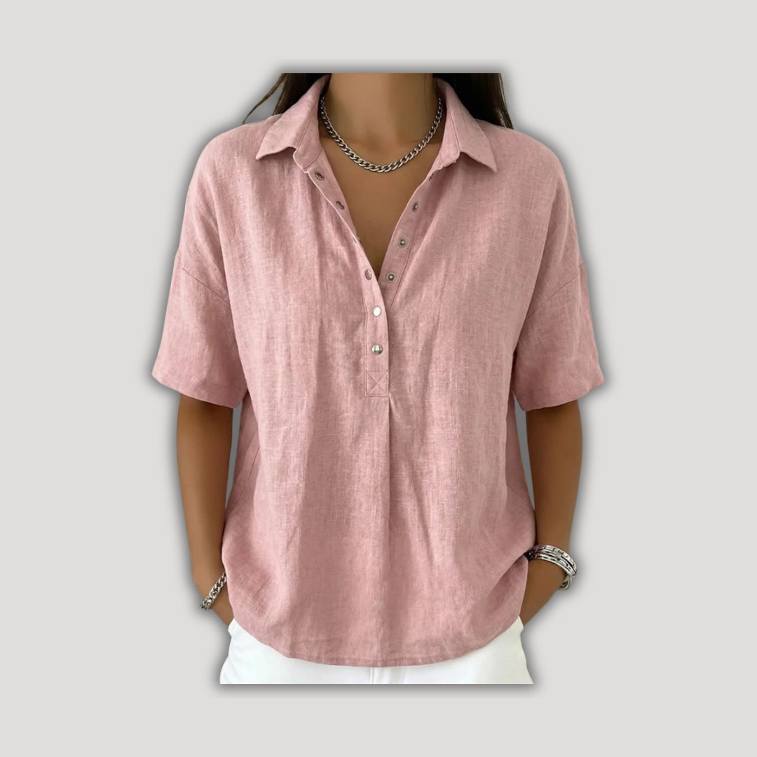 Willow | Elegant Linen-Look Half-Button Blouse