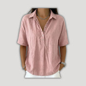 Willow | Elegant Linen-Look Half-Button Blouse