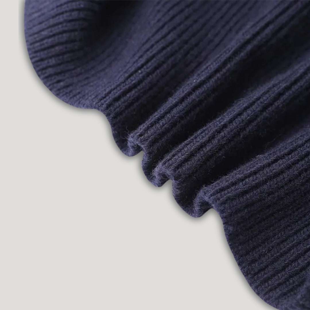 Erin | Navy Knit Cardigan with Denim Trim