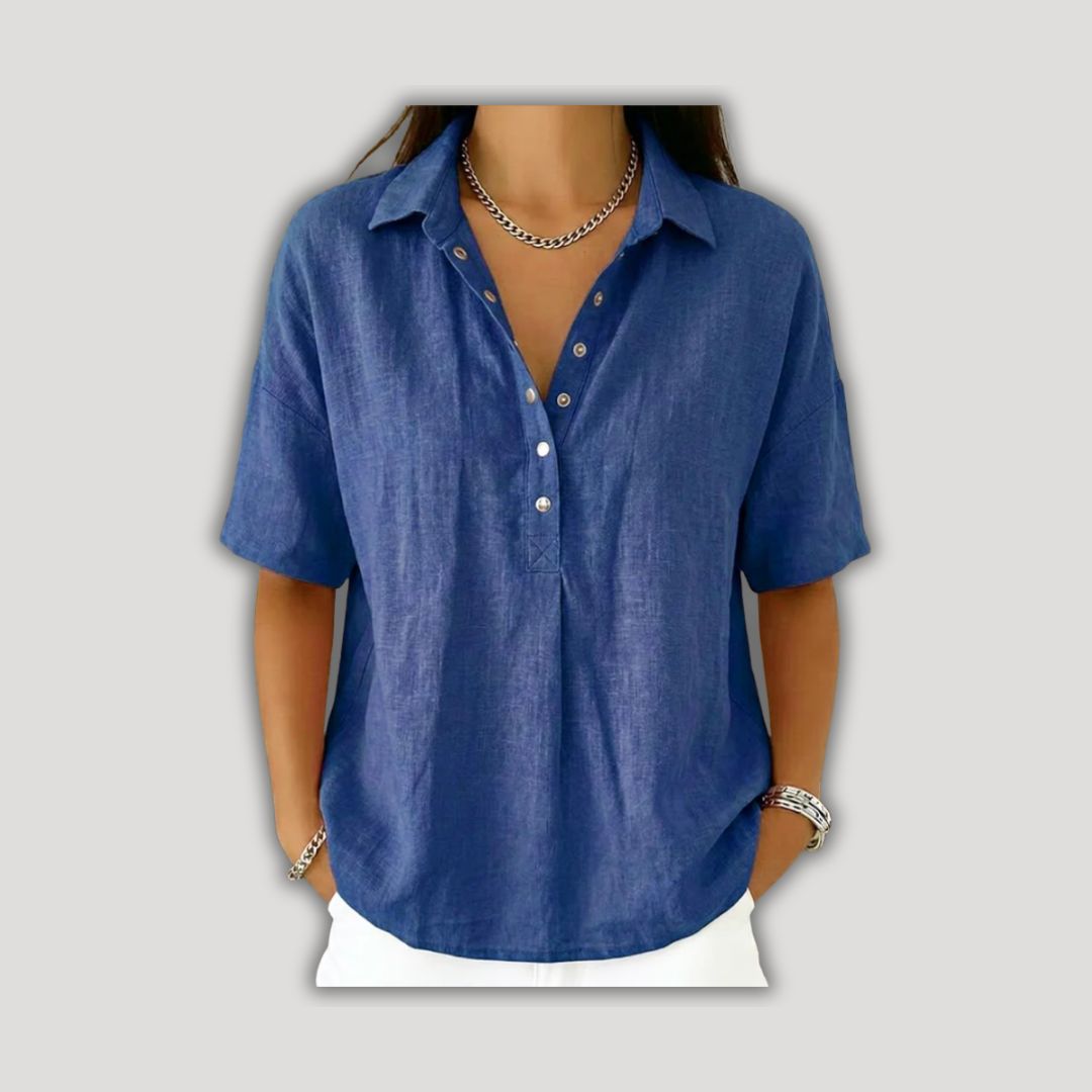 Willow | Elegant Linen-Look Half-Button Blouse