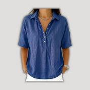 Willow | Elegant Linen-Look Half-Button Blouse
