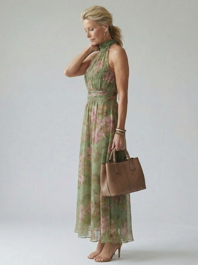 Mirelle | Elegant Gathered Halter Midi Dress