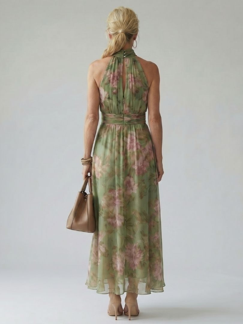 Mirelle | Elegant Gathered Halter Midi Dress
