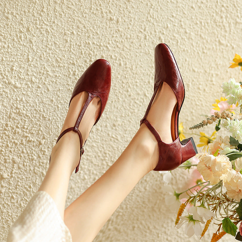 Elowen Leather T-Strap Heels