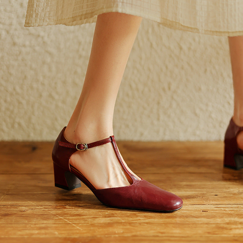 Elowen Leather T-Strap Heels