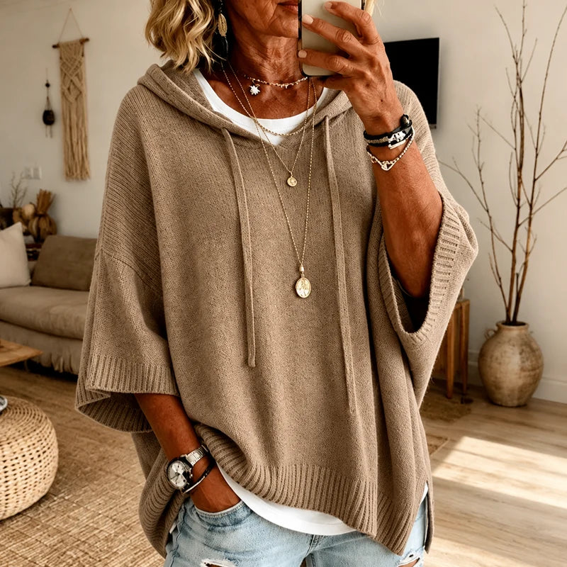 Camille | Poncho-Style Hooded Knit Jumper