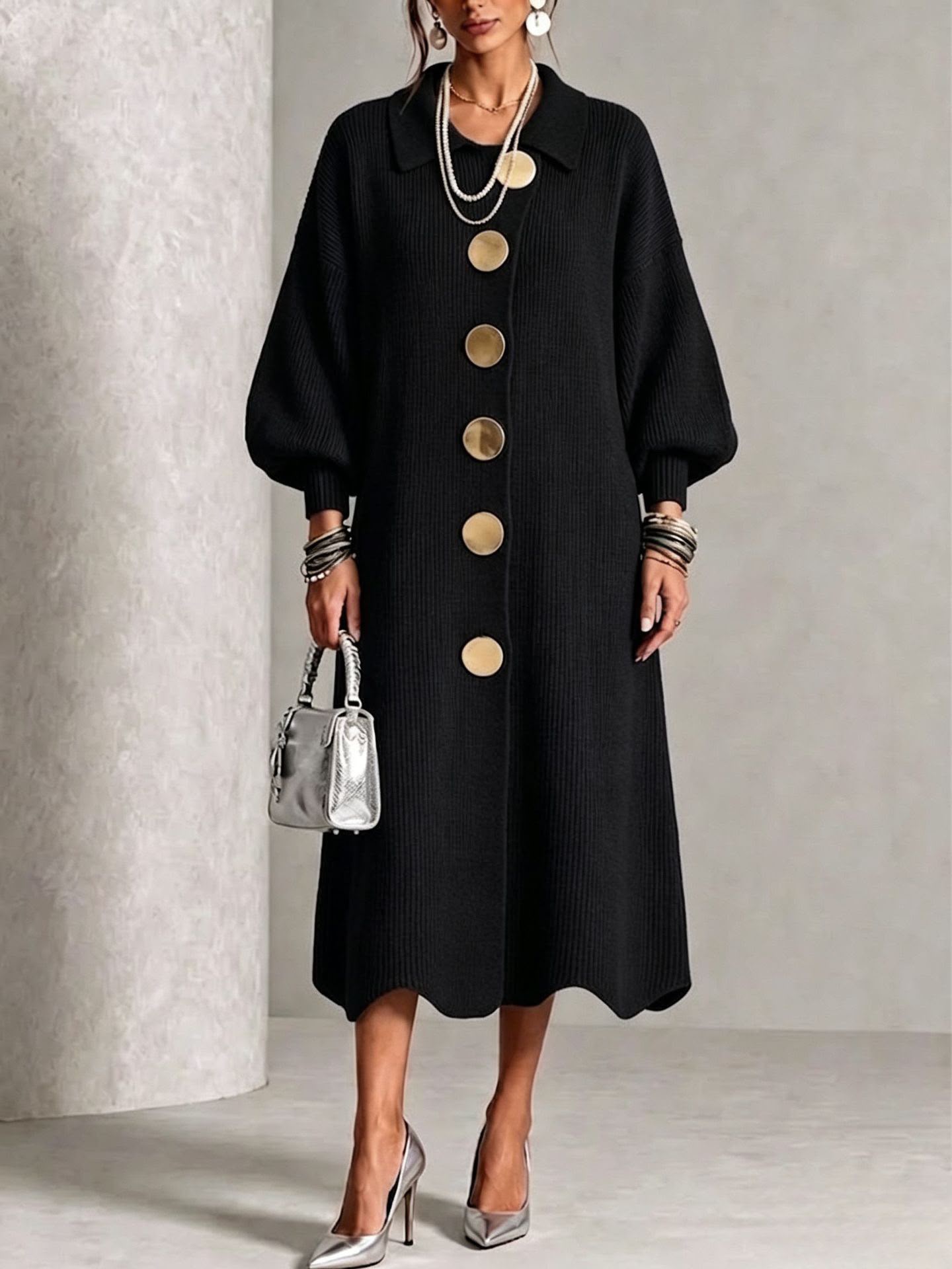 Clarie | Statement Button Knit Maxi Dress