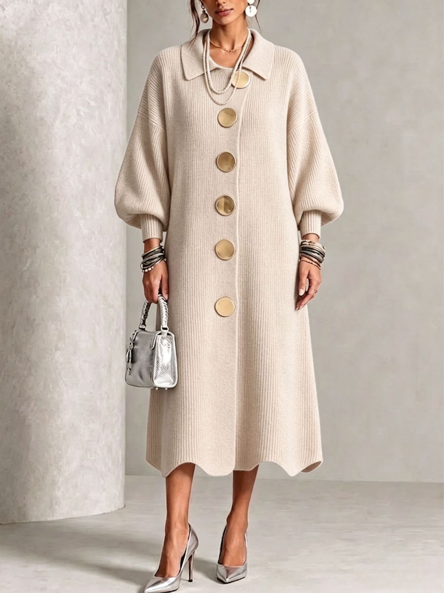 Clarie | Statement Button Knit Maxi Dress