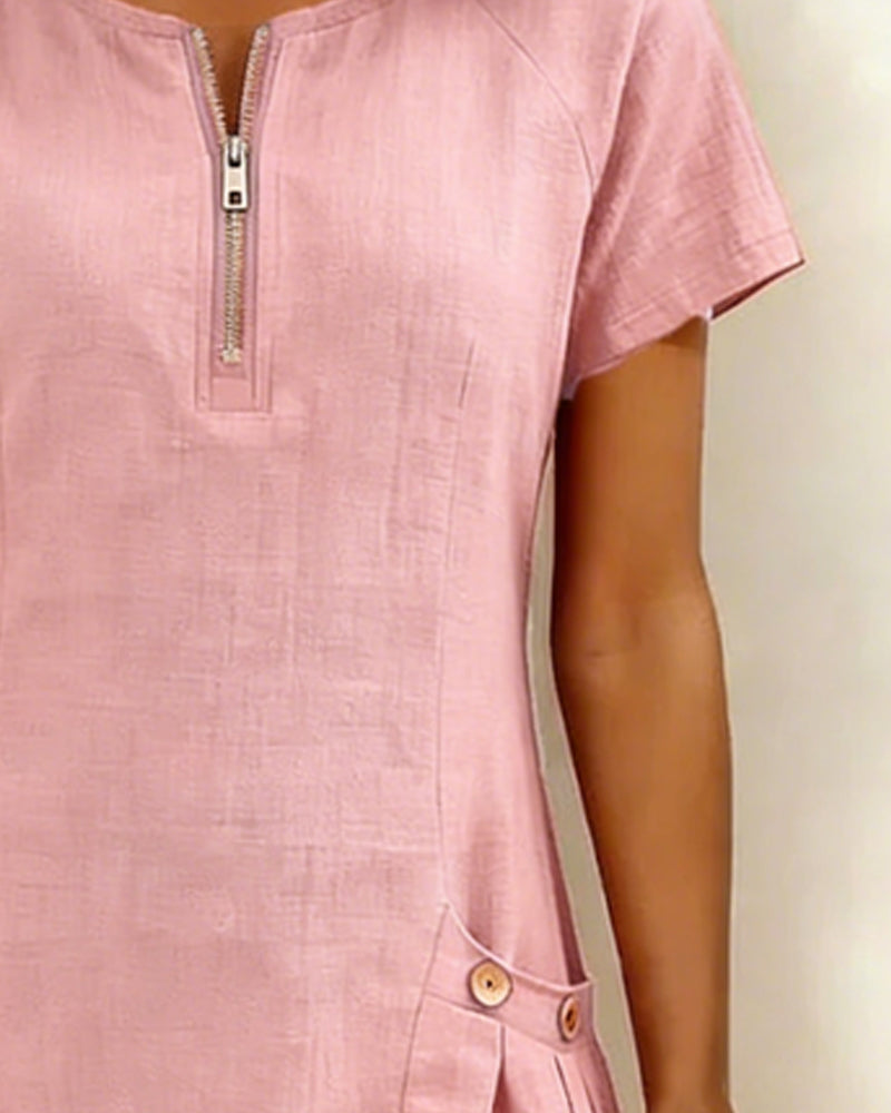 Lynda | Classic Elegant Zip-Neck Dress